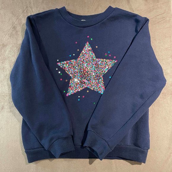 H&M Girls Navy Blue Sweater Stationary Sequin Star Design Size 6-8 (SKU: 46G) - Picture 1 of 4